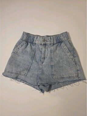 Gap High Rise Easy Denim Utility Shorts Women's Size XS Light Wash Distressed